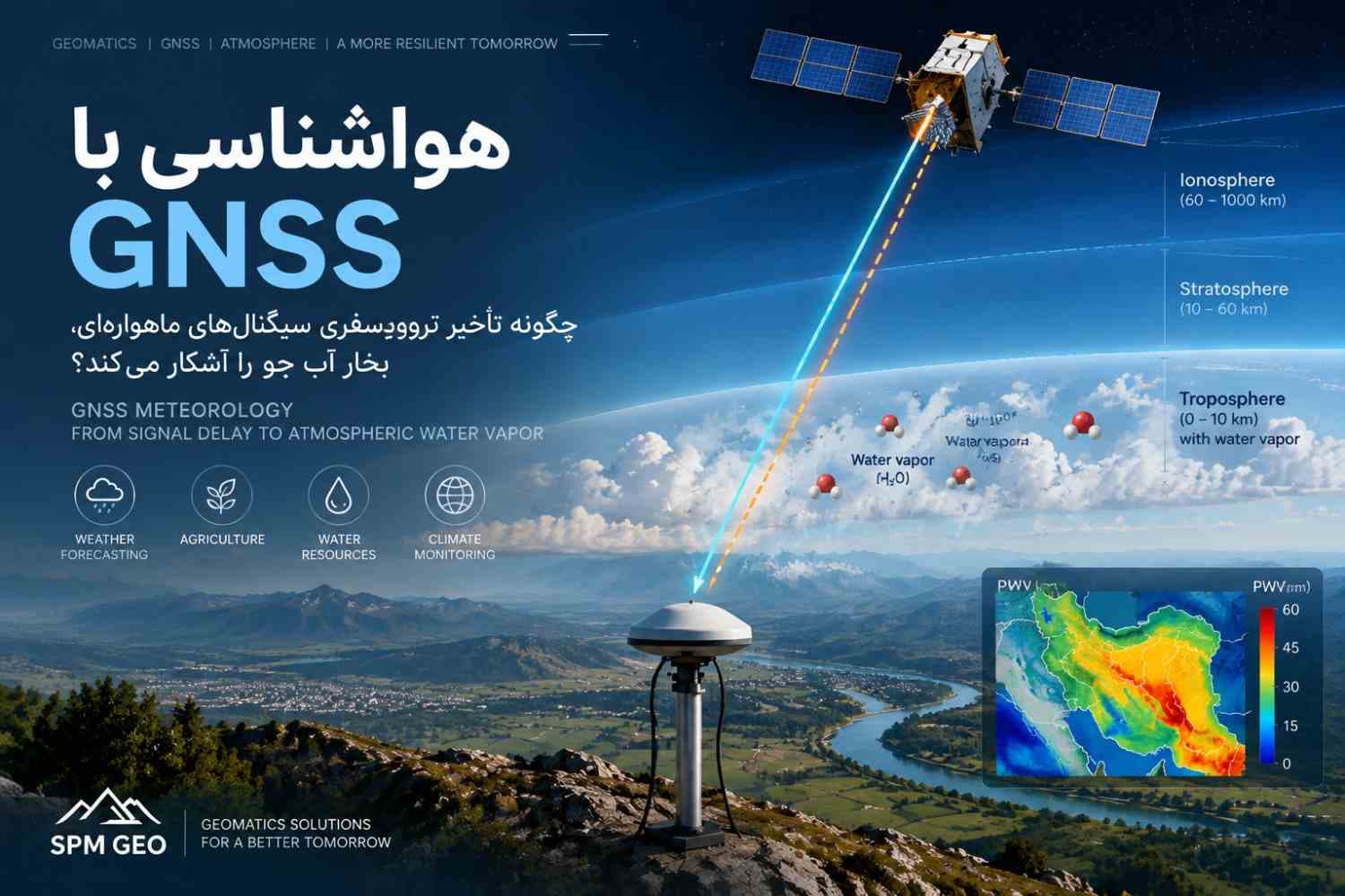 هواشناسی با GNSS (GNSS Meteorology)؛ چگونه تأخیر تروپوسفری سیگنال‌های ماهواره‌ای، بخار آب جو را آشکار می‌کند؟