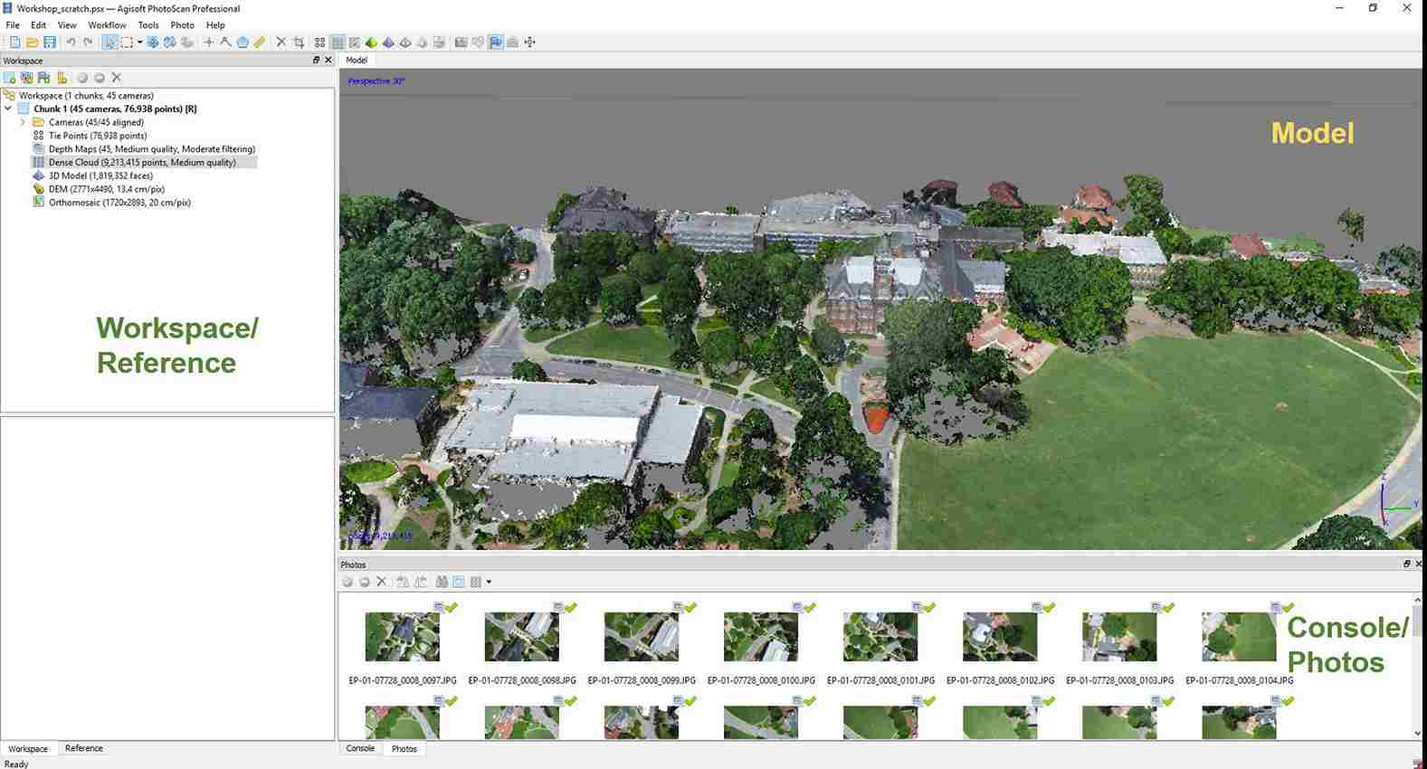 رابط کاربری نرمافزار Agisoft Metashape برای پردازش دادههای نقشه برداری هوایی