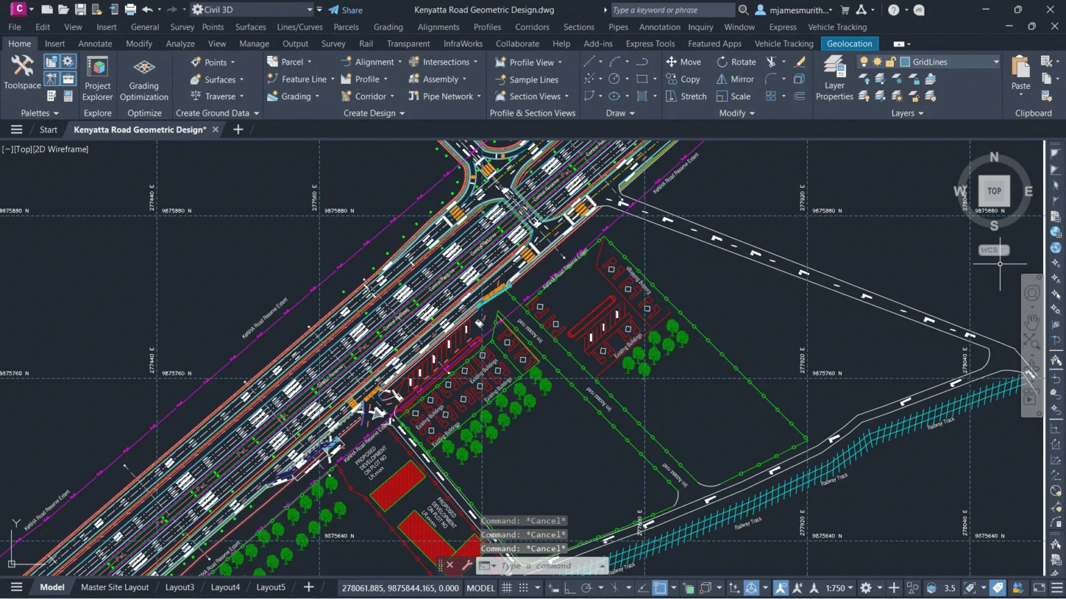 محیط کاربری نرم افزار Civil 3D و نمایش یک مدل سه بعدی از طراحی راه و زمین
