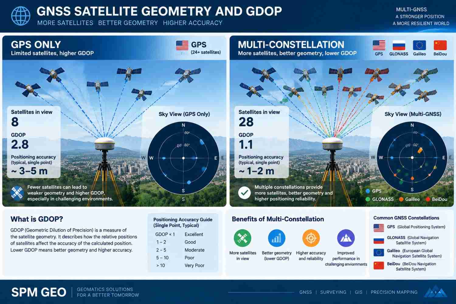 تأثیر ترکیب چند منظومه GNSS بر بهبود هندسه ماهواره‌ای و کاهش GDOP